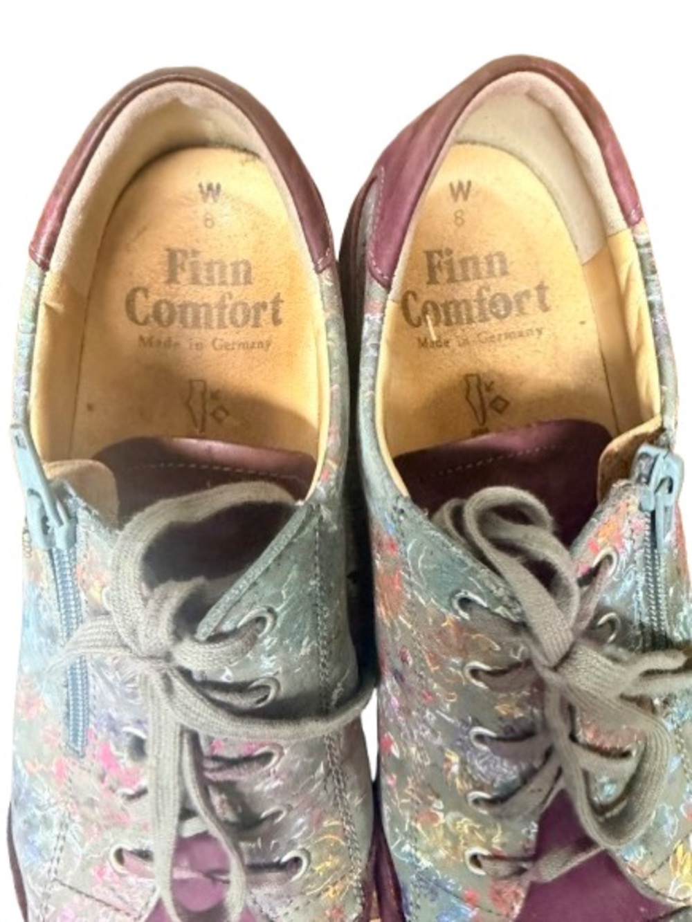 Finn Comfort Germany Floral Leather Comfort Shoes Side Zip Lace Wide US 8 EU 39 - Picture 3 of 8